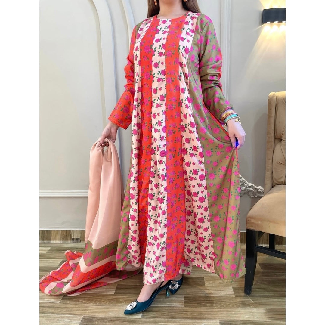 Rosewood Mirage – Premium Floral Printed Maxi Dress for Women (3 Piece)