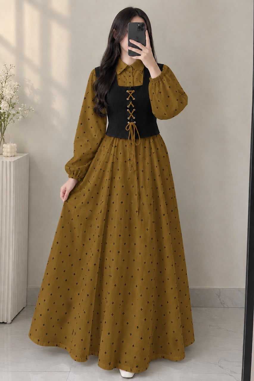Embossed Printed Long Cinderella Maxi