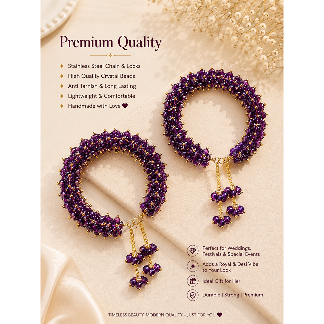 Royal Amethyst Crystal Bracelet Set – Premium Handmade Adjustable Bangles(Pair)