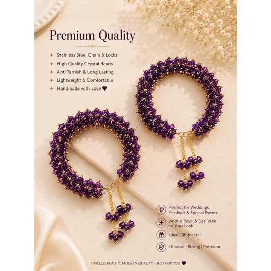 Royal Amethyst Crystal Bracelet Set – Premium Handmade Adjustable Bangles(Pair)