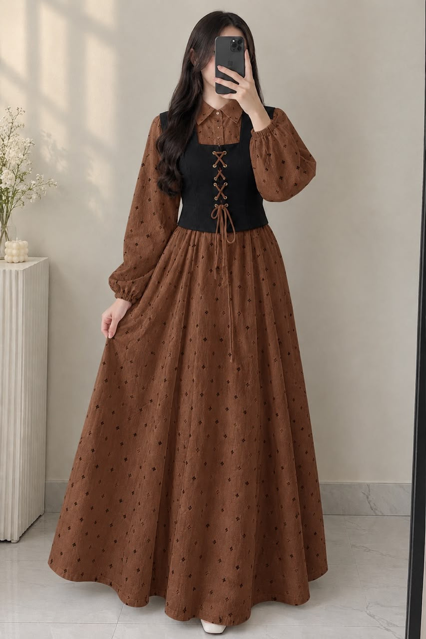Embossed Printed Long Cinderella Maxi