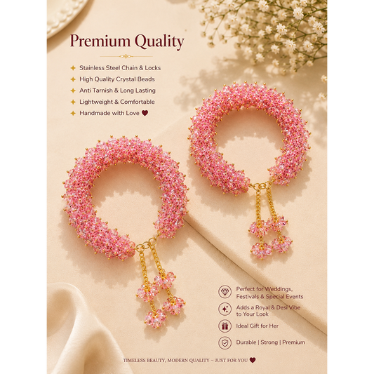 Blush Blossom Crystal Bracelet Set – Premium Handmade Adjustable Bangles(Pair)
