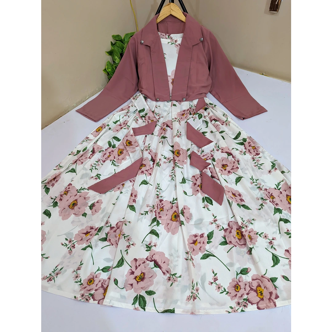 Floral Georgette Maxi Dress with Matching Crop Jacket & Belt