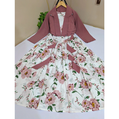 Floral Georgette Maxi Dress with Matching Crop Jacket & Belt