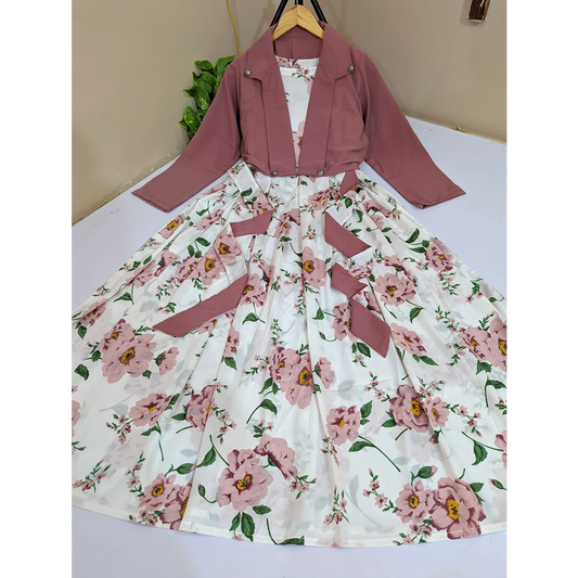 Floral Georgette Maxi Dress with Matching Crop Jacket & Belt