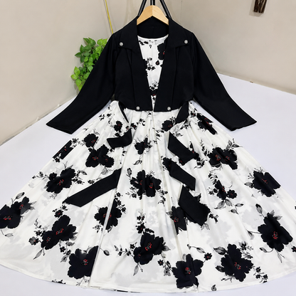 Floral Georgette Maxi Dress with Matching Crop Jacket & Belt