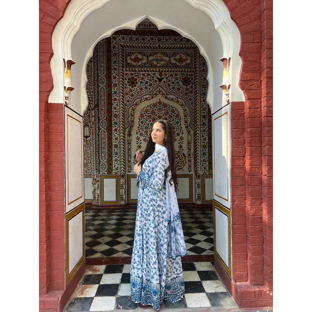 💙 Azure Bloom Printed Maxi Dress