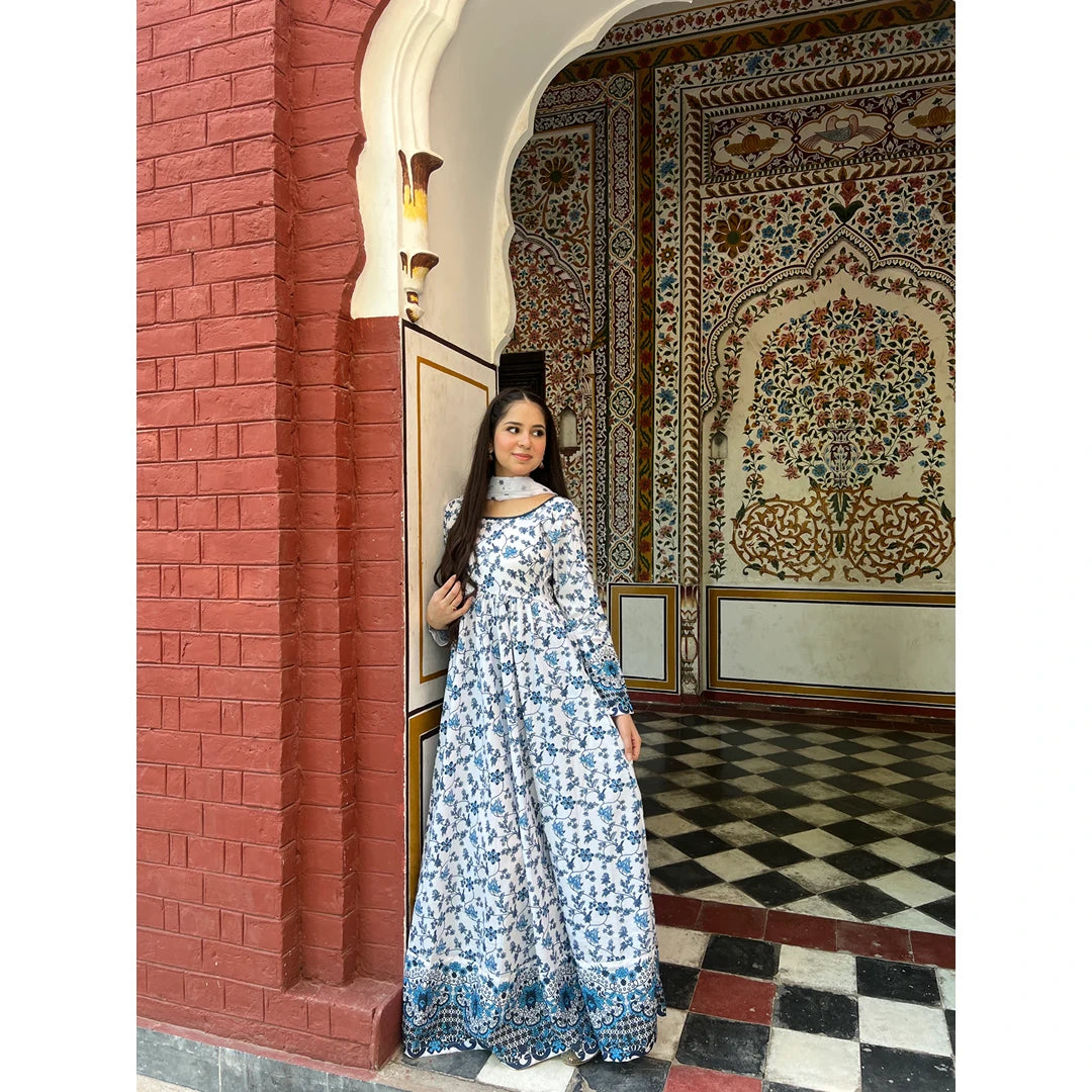 💙 Azure Bloom Printed Maxi Dress