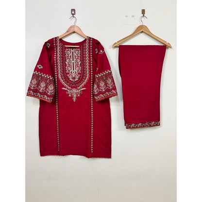 Shehnai Crimson Luxe – Heavy Gold Embroidered 2PC Festive Suit