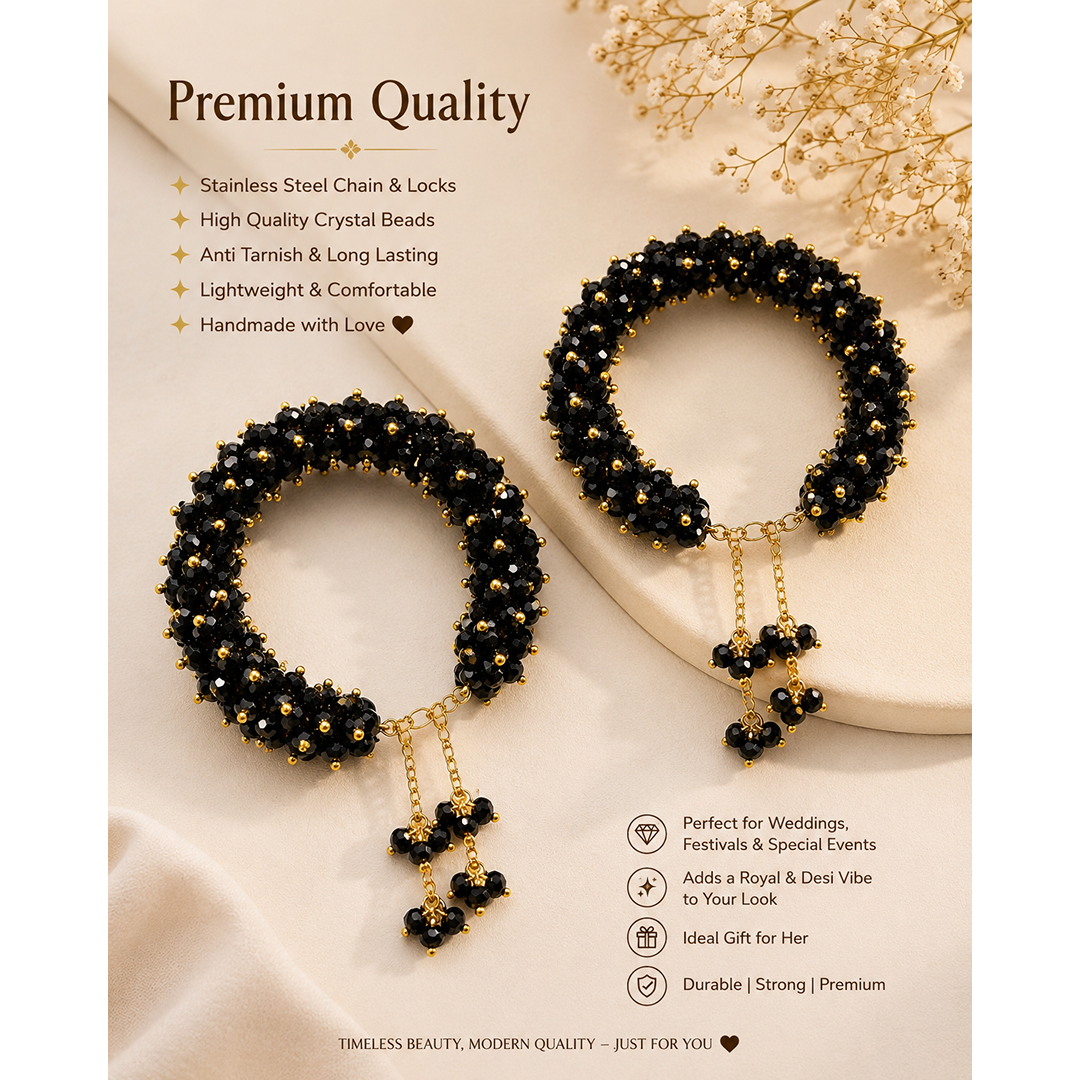Midnight Noir Crystal Bracelet Set – Premium Handmade Adjustable Bangles(Pair)