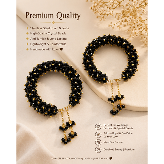 Midnight Noir Crystal Bracelet Set – Premium Handmade Adjustable Bangles(Pair)