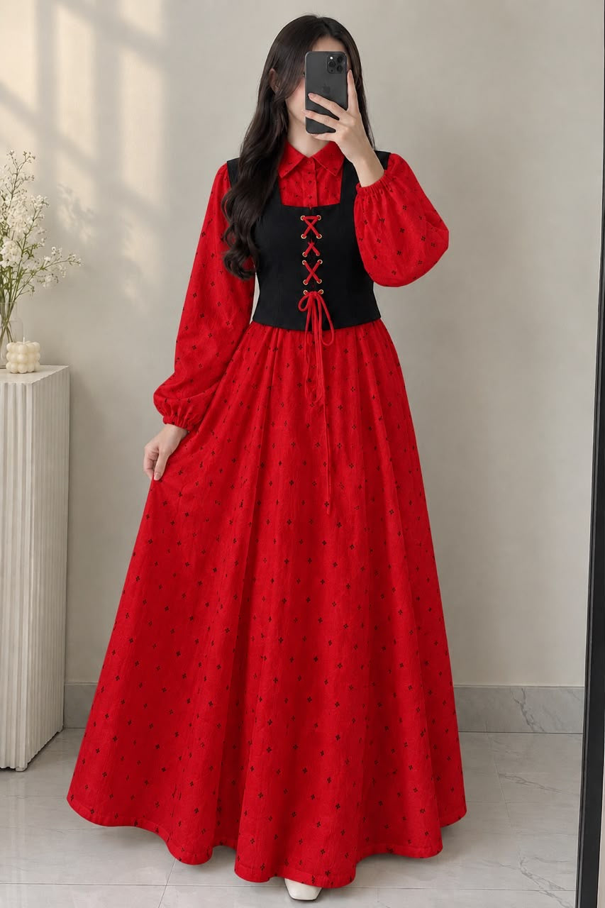 Embossed Printed Long Cinderella Maxi