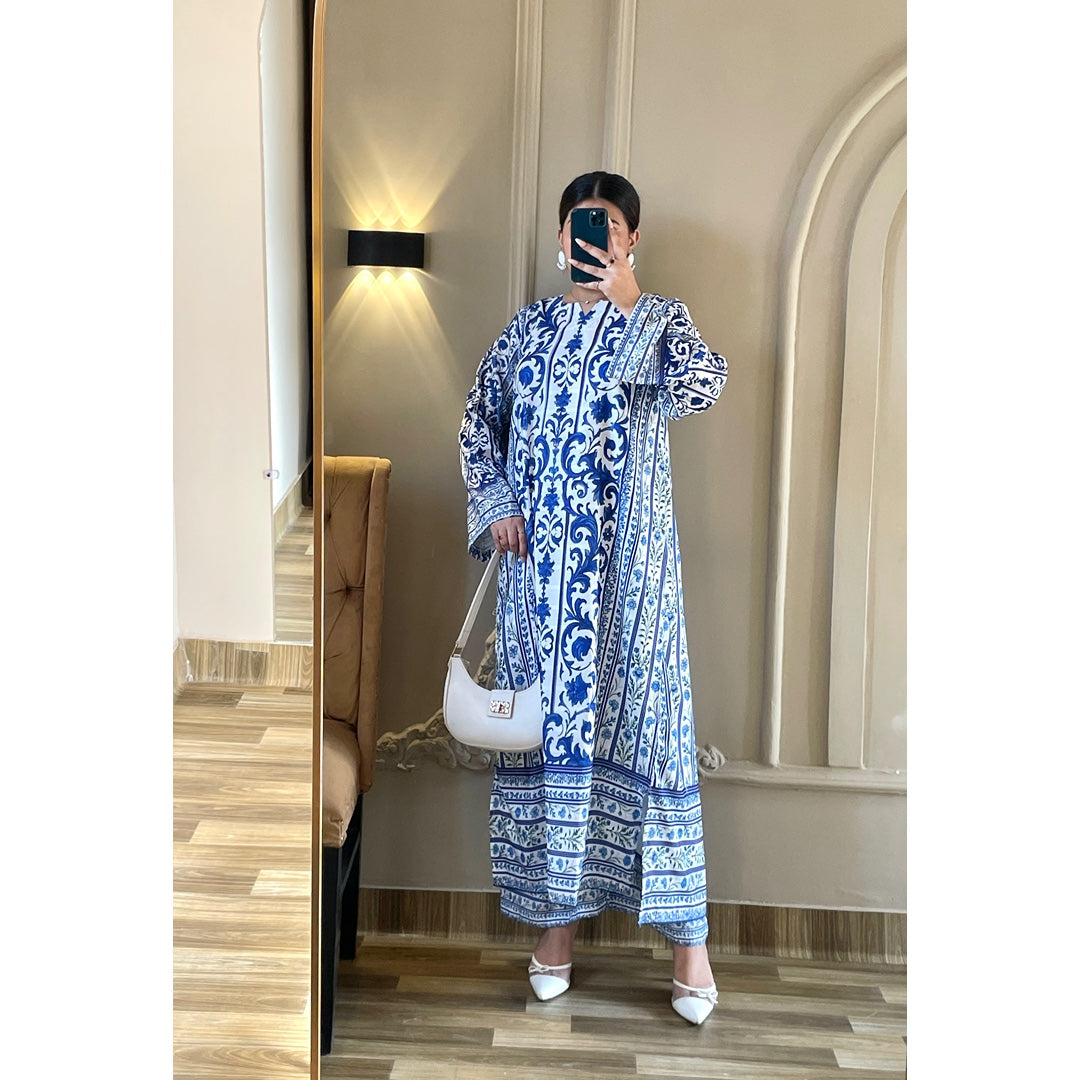 Azure Royale – Premium Printed Lawn Long Kaftan Two Piece