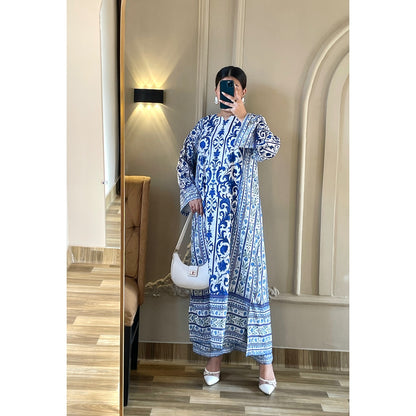 Azure Royale – Premium Printed Lawn Long Kaftan Two Piece