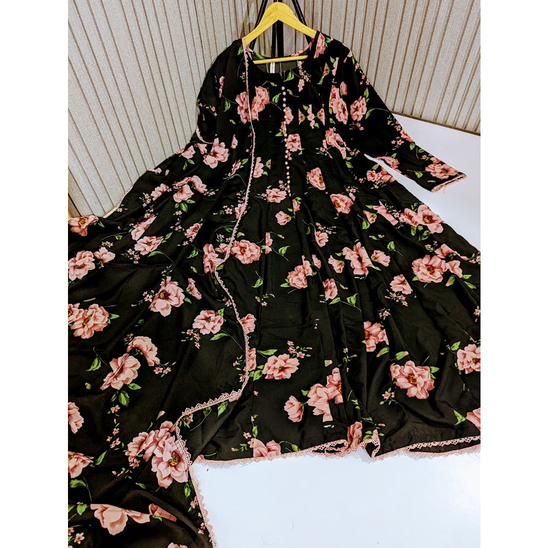 Rose Noir & Ivory Bloom Georgette Maxi Set (2 piece)