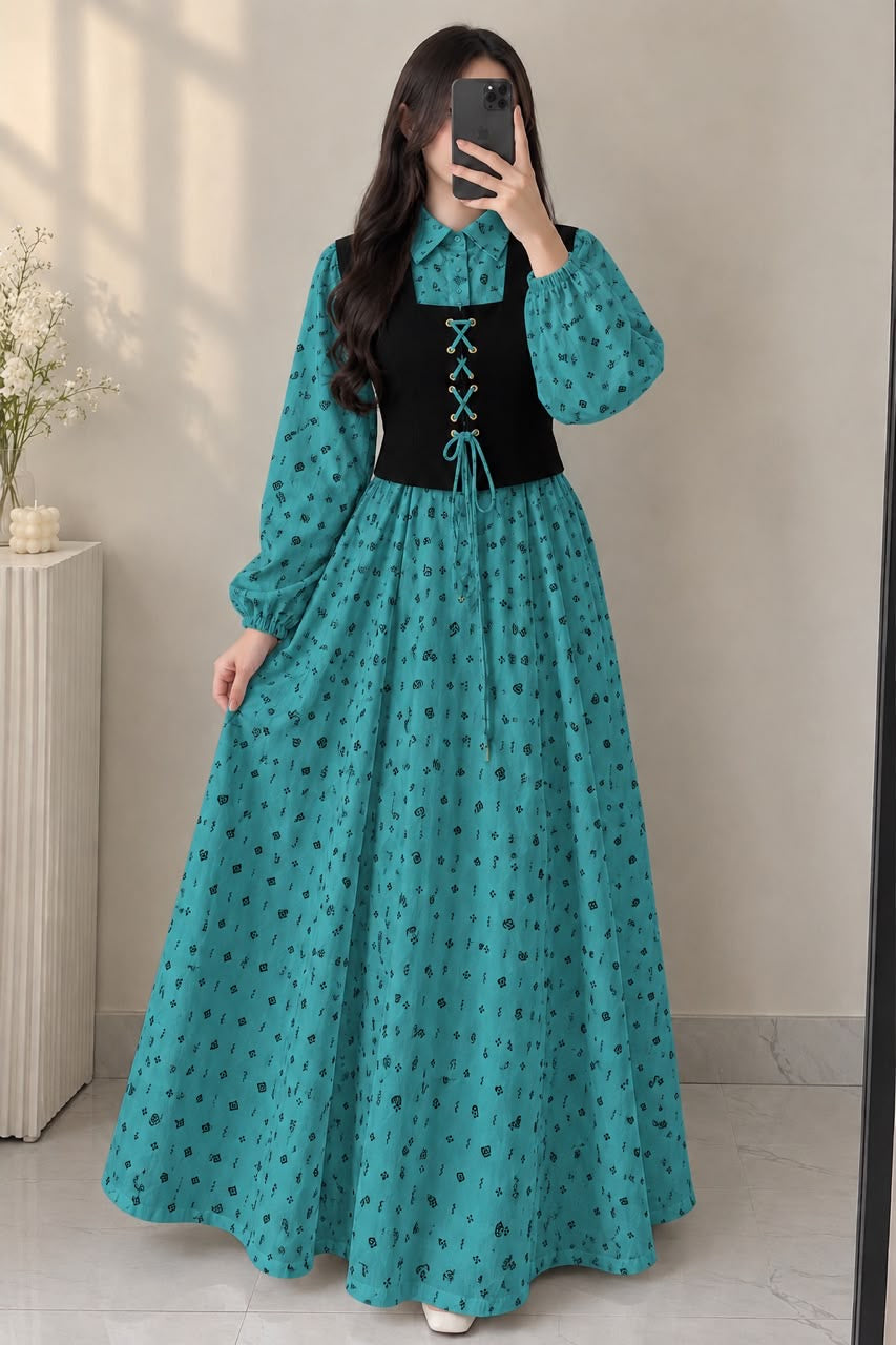 Embossed Printed Long Cinderella Maxi