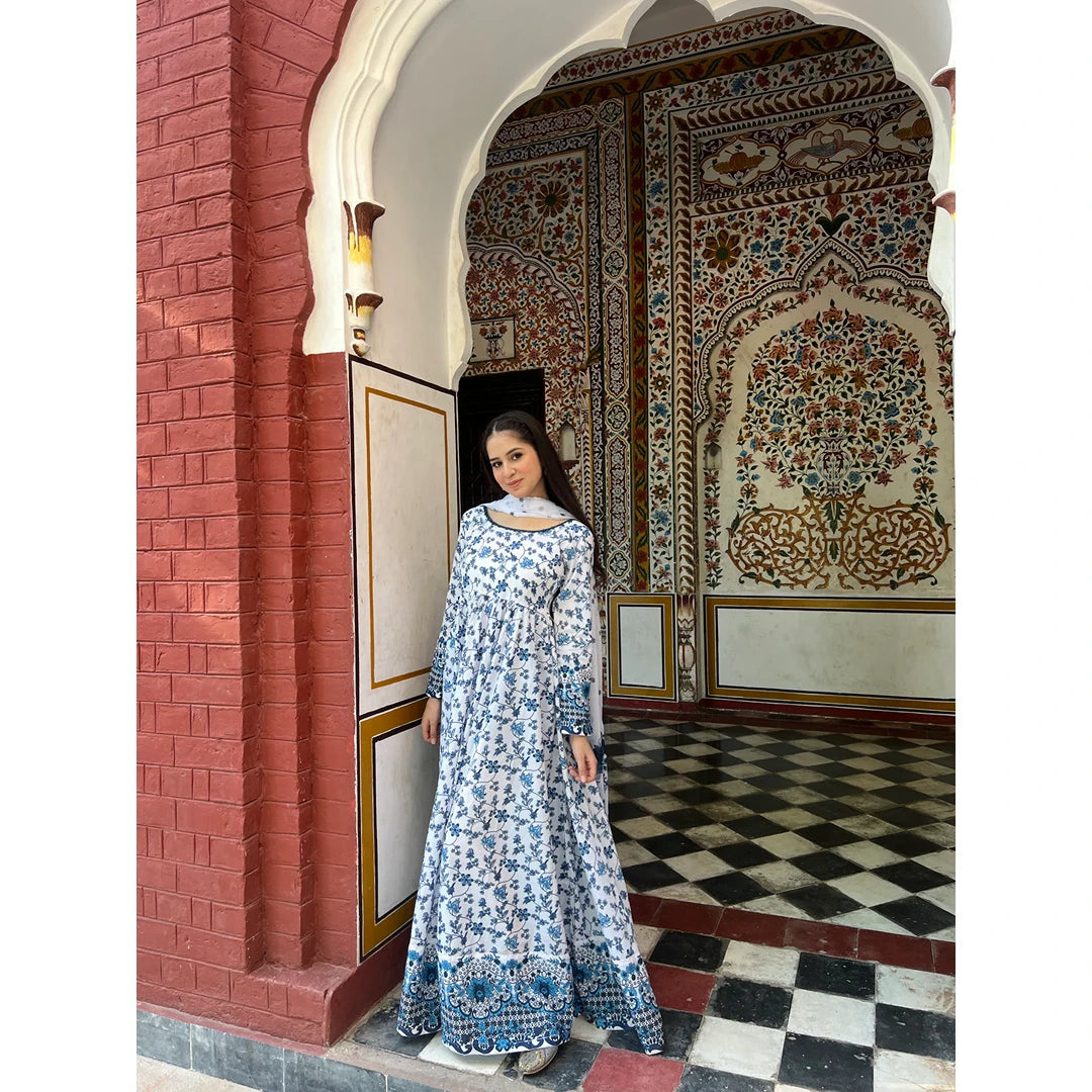 💙 Azure Bloom Printed Maxi Dress