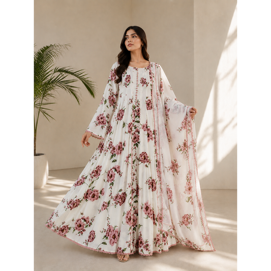 Rose Noir & Ivory Bloom Georgette Maxi Set (2 piece)