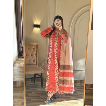 Rosewood Mirage – Premium Floral Printed Maxi Dress for Women (3 Piece)