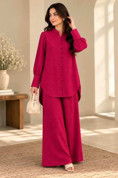 Textured Button-Front Co-Ord Set (2 Piece)