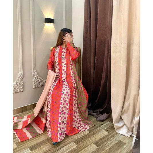 Rosewood Mirage – Premium Floral Printed Maxi Dress for Women (3 Piece)