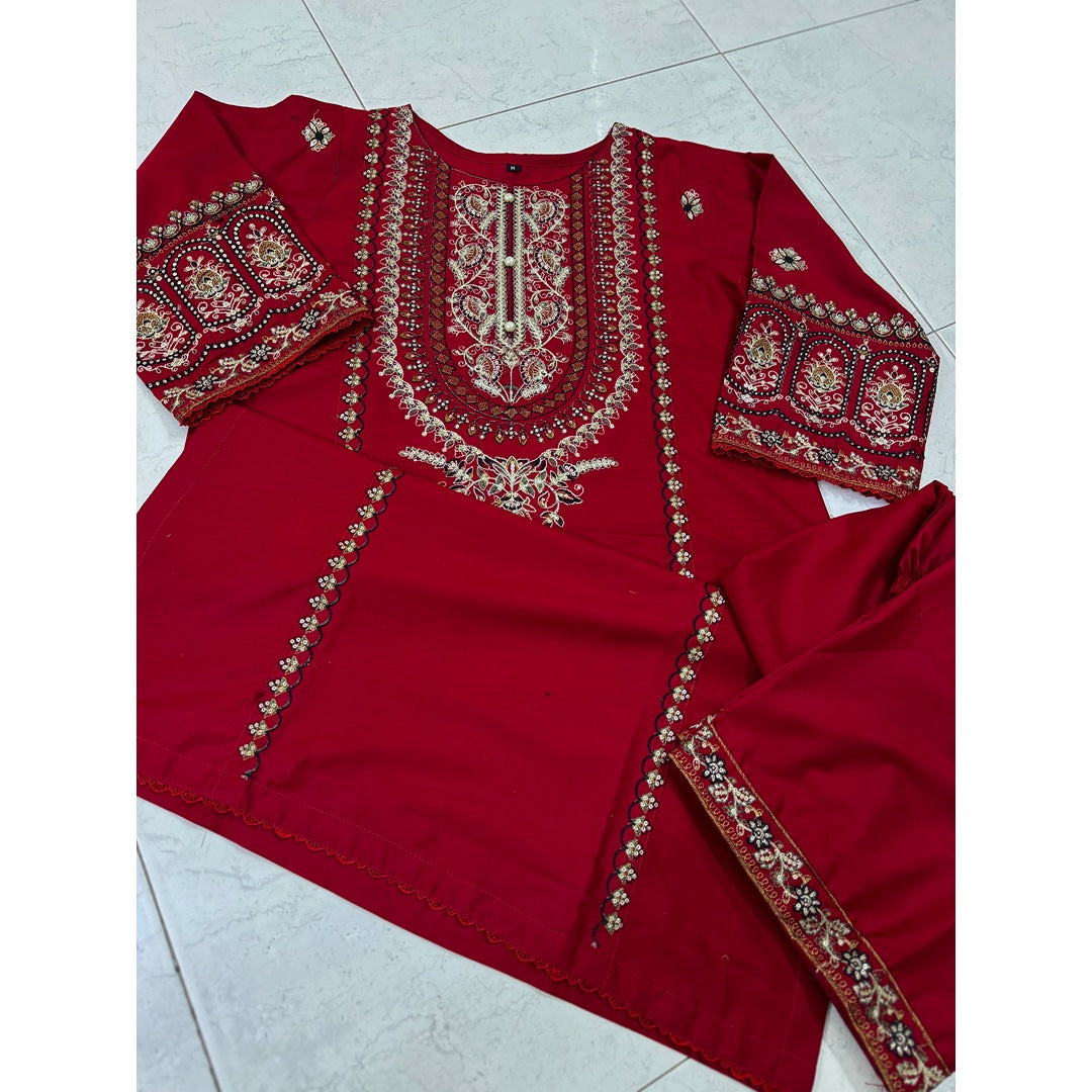 Shehnai Crimson Luxe – Heavy Gold Embroidered 2PC Festive Suit
