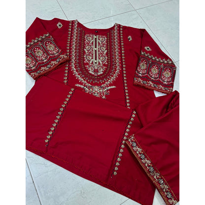 Shehnai Crimson Luxe – Heavy Gold Embroidered 2PC Festive Suit