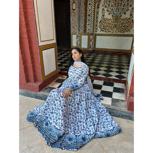 💙 Azure Bloom Printed Maxi Dress