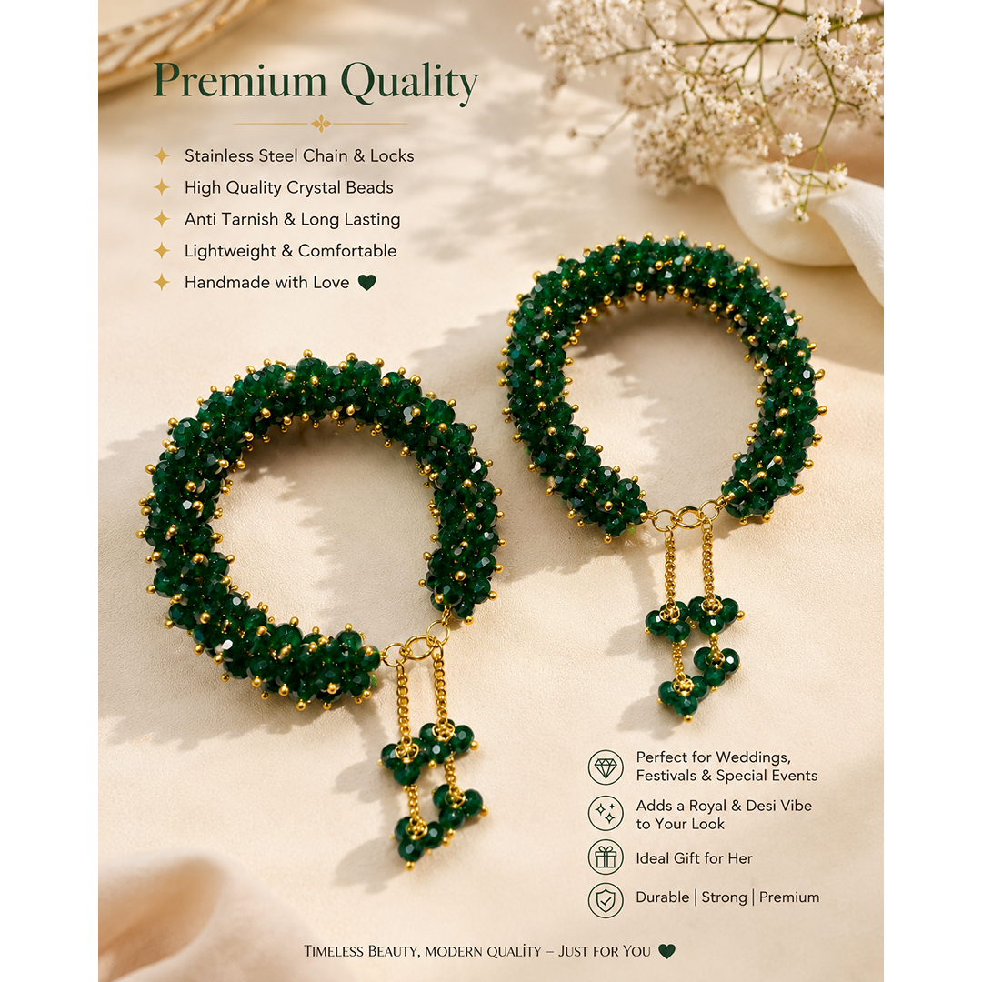 Emerald Luxe Crystal Bracelet Set – Premium Handmade Adjustable Bangles (Pair)