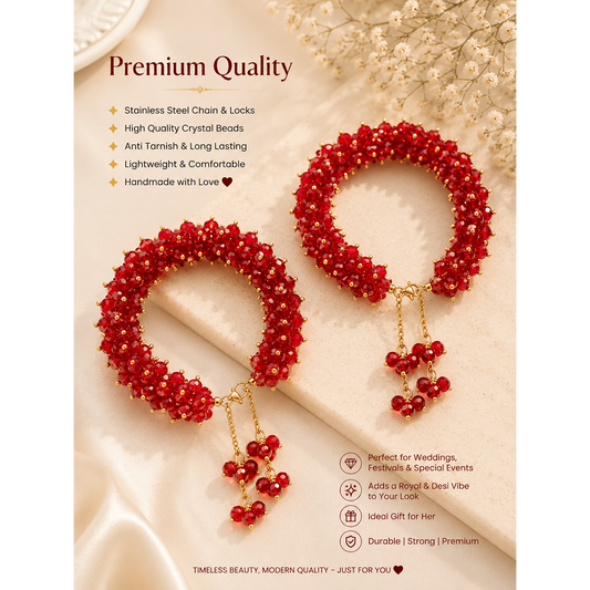 Scarlet Glow Crystal Bracelet Set – Premium Handmade Adjustable Bangles(Pair)