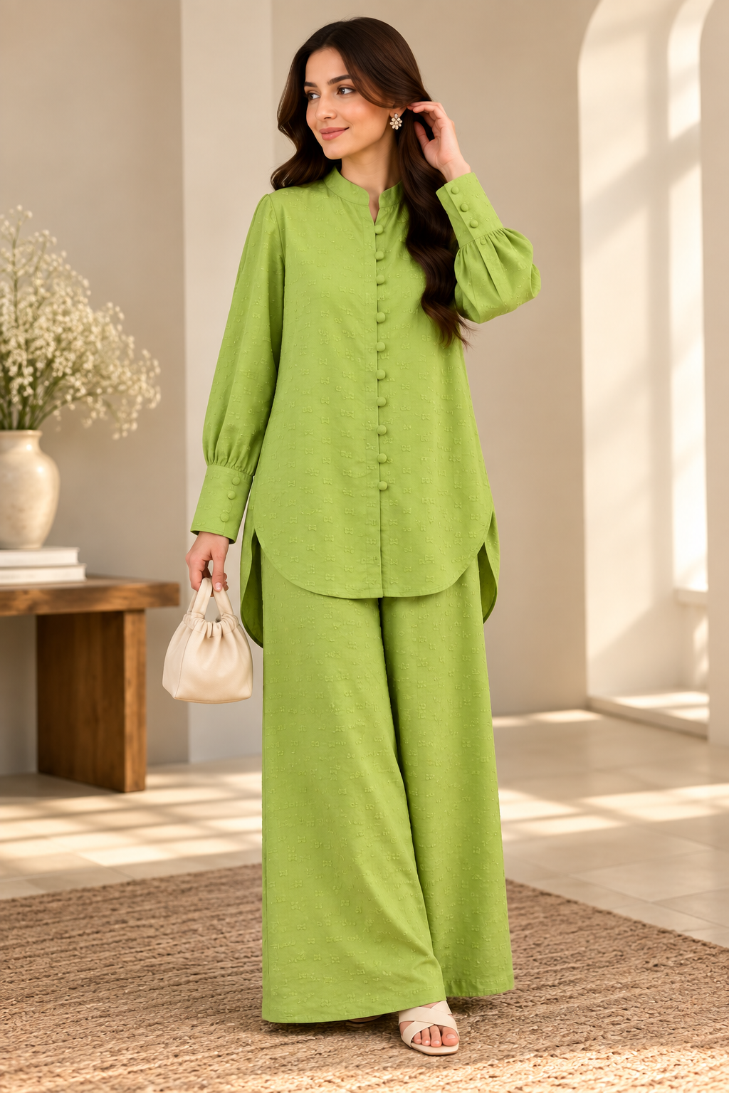 Textured Button-Front Co-Ord Set (2 Piece)