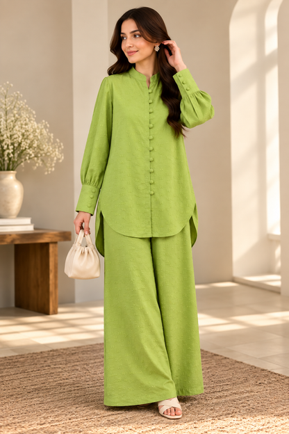 Textured Button-Front Co-Ord Set (2 Piece)