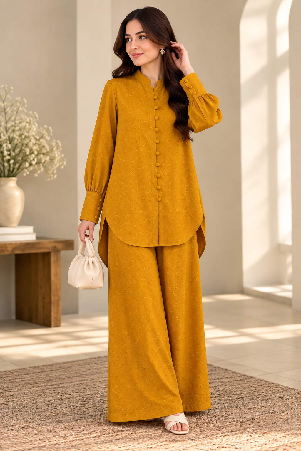 Textured Button-Front Co-Ord Set (2 Piece)