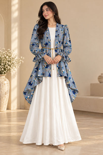 Elegant Floral Maxi Coat for Women – High-Low Design
