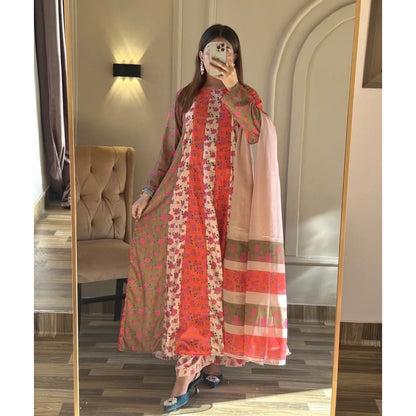 Rosewood Mirage – Premium Floral Printed Maxi Dress for Women (3 Piece)