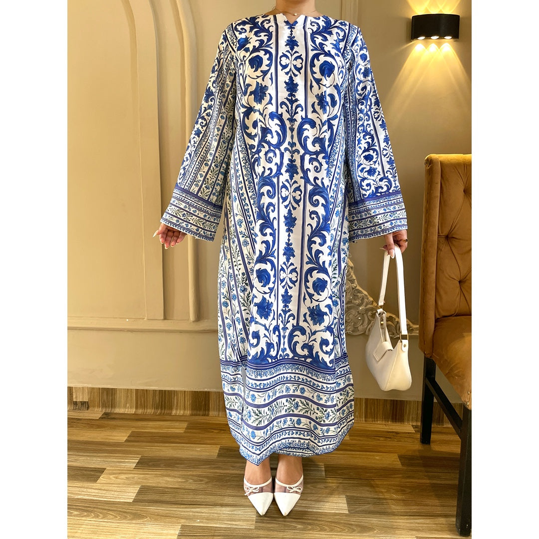 Azure Royale – Premium Printed Lawn Long Kaftan Two Piece