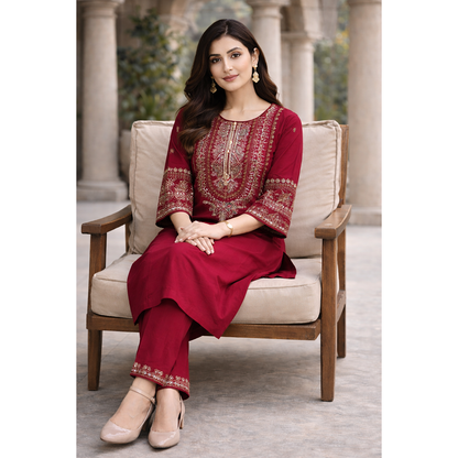 Shehnai Crimson Luxe – Heavy Gold Embroidered 2PC Festive Suit