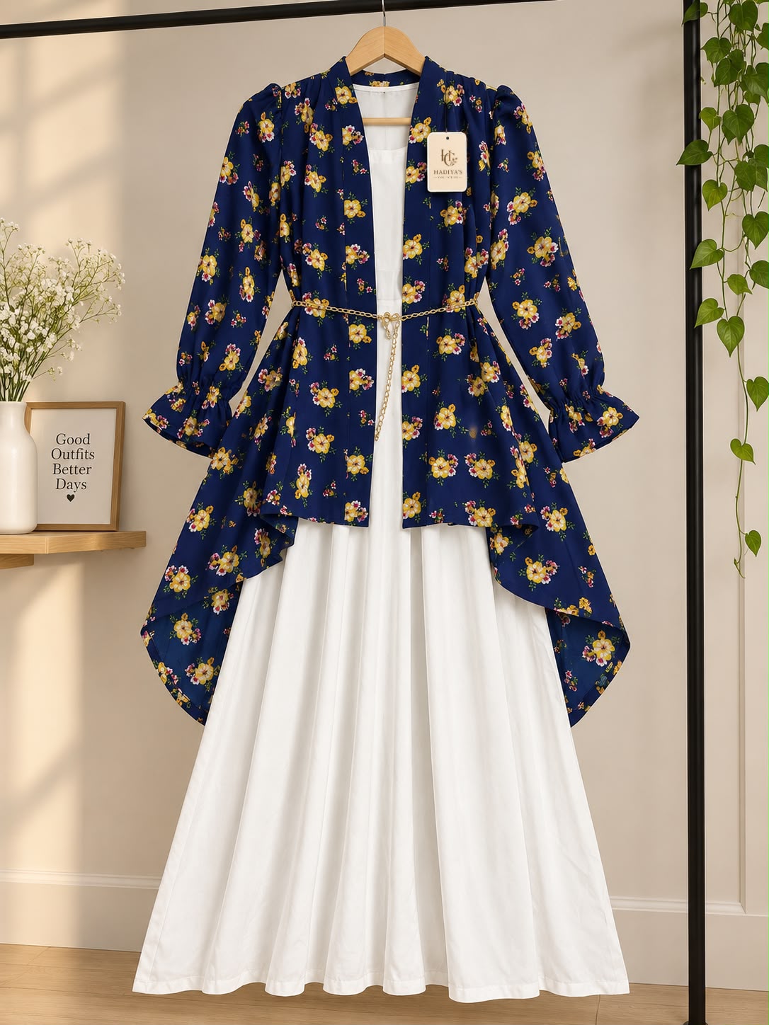 Elegant Floral Maxi Coat for Women – High-Low Design