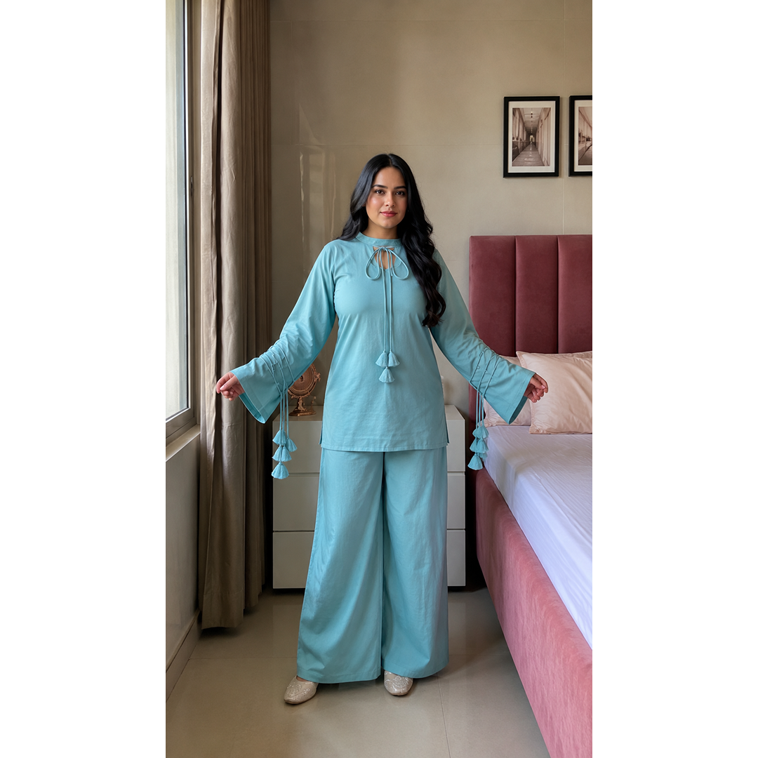 Elegant Farshi Salwar & Kameez Set with Tassel Detailing (2 Piece)