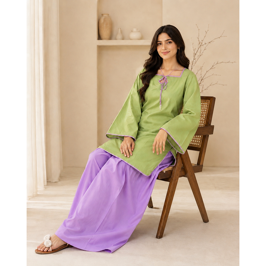 Premium Matcha & Lavender Farshi Shalwar Co-Ord Set (2 Piece)💚💜