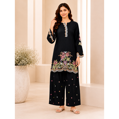 Premium Embroidered Black Farshi Shalwar Co-Ord Set (2 Piece)
