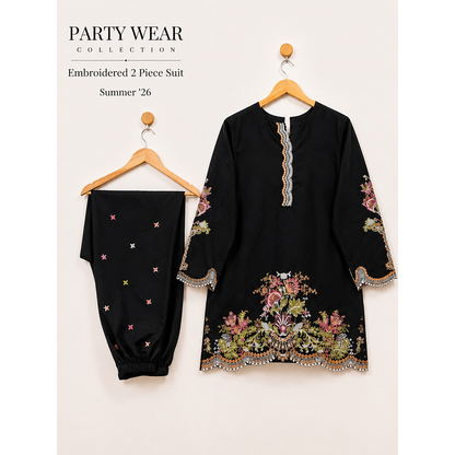 Premium Embroidered Black Farshi Shalwar Co-Ord Set (2 Piece)