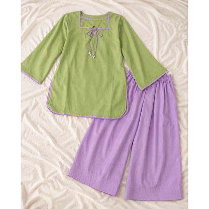 Premium Matcha & Lavender Farshi Shalwar Co-Ord Set (2 Piece)💚💜