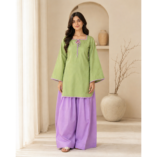 Premium Matcha & Lavender Farshi Shalwar Co-Ord Set (2 Piece)💚💜
