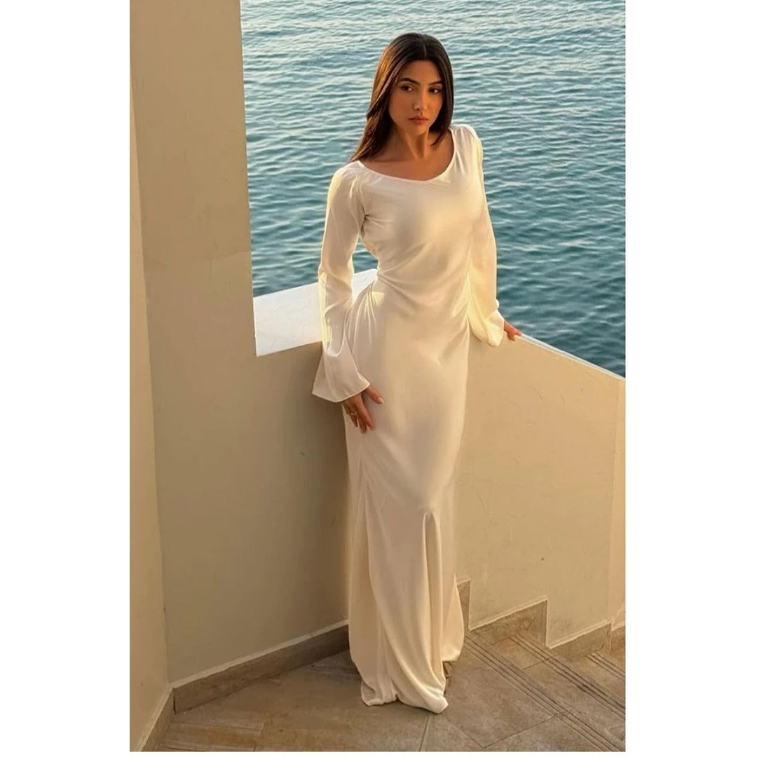 Elegant Maroon Long Maxi Dress with Flared Sleeves