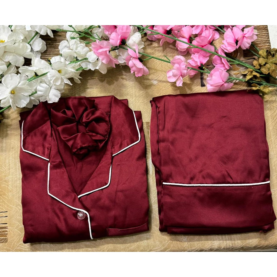 Maroon Silk Dreams Elegant Night Suit for Girls