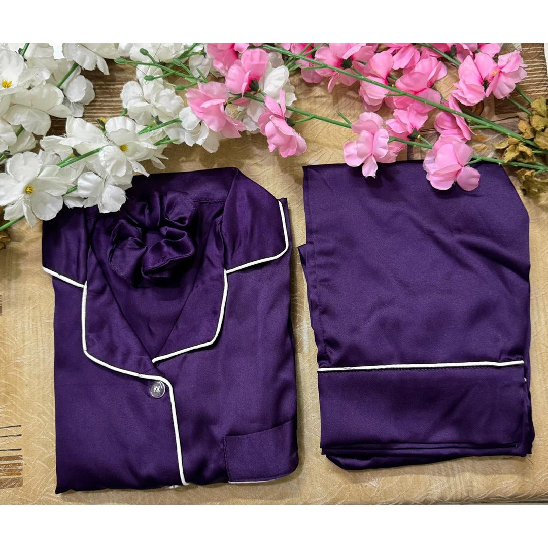 Purple Silk Dreams Elegant Night Suit for Girls