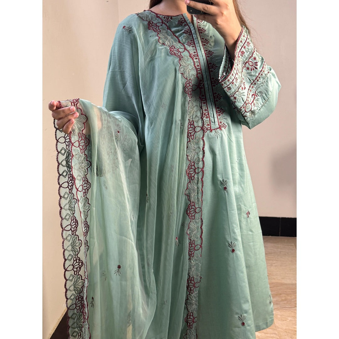 Elara Sage – 3 Piece Embroidered Suit