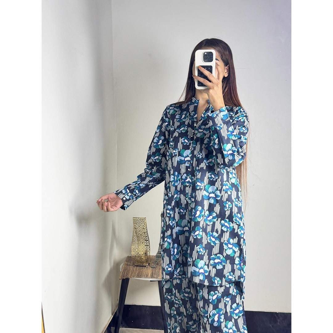 Floral Stylish Printed 2-Piece Women’s Co-Ord Set (Shirt & Trouser)