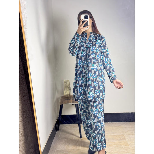 Floral Stylish Printed 2-Piece Women’s Co-Ord Set (Shirt & Trouser)